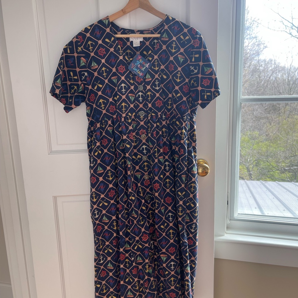 Nautical Print Maxi Dress in Navy